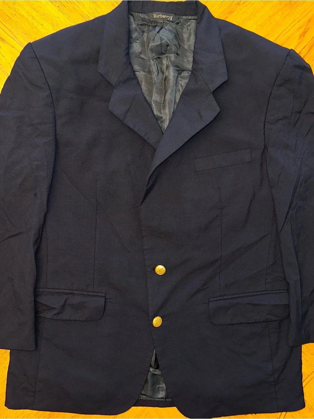 Vtg Burberrys Super 100s Wool Blazer Mens 38/40 Navy Gold Crest Button Jacket